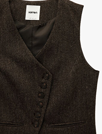 Koton X Şahika Ercümen - Slim Fit Asimetrik Düğmeli Yelek