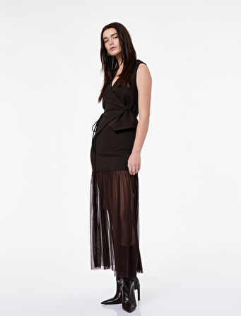 Koton X Şahika Ercümen - V Yaka Kemerli Kruvaze Yelek