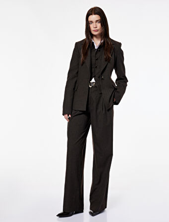 Koton X Şahika Ercümen -  Flanel Kumaş Geniş Paça Cepli Palazzo Kışlık Pantolon