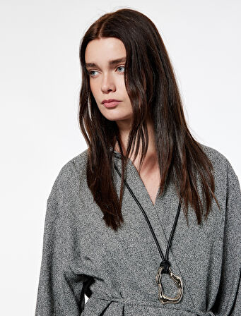 Koton X Şahika Ercümen - Flanel Kumaş Uzun Kollu Kemerli Kruvaze Kimono Gömlek