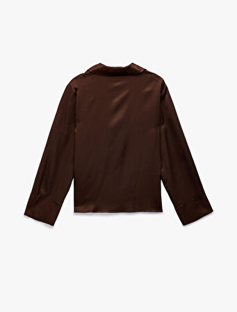 Koton X Şahika Ercümen - Bol Kalıp Uzun Kollu Kaçık Yaka Saten Gömlek