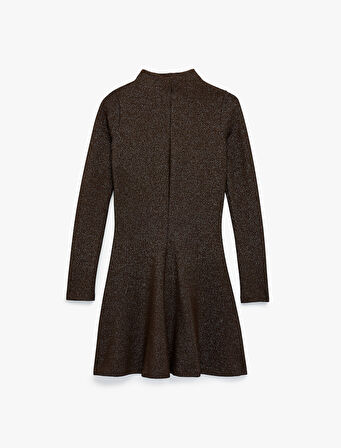 Koton X Şahika Ercüment - Uzun Kollu Dik Yaka Volümlü Parıltılı Mini Elbise