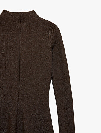 Koton X Şahika Ercüment - Uzun Kollu Dik Yaka Volümlü Parıltılı Mini Elbise