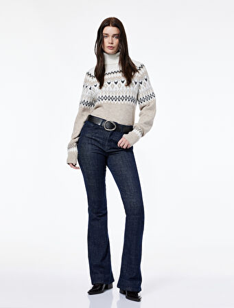 Koton X Şahika Ercümen - Uzun Kollu Balıkçı Yaka Desenli Örgü Kazak