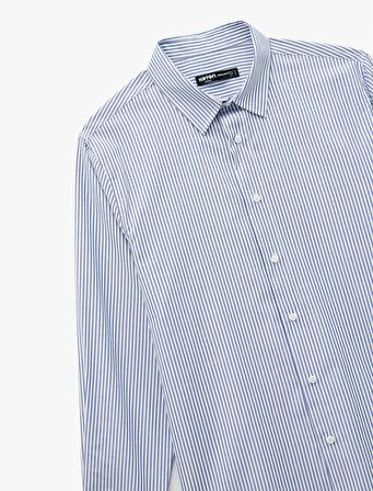 Regular Fit Klasik Yaka Pamuk Karışımlı Uzun Kollu Gömlek