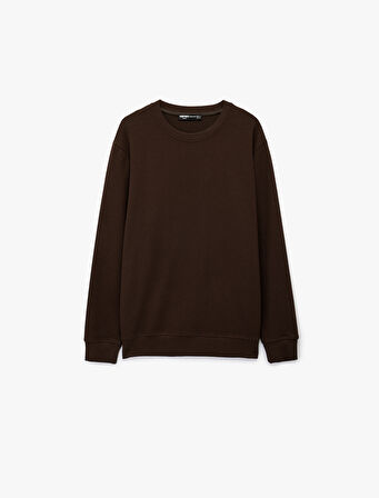 Regular Fit Uzun Kollu Dokulu Basic Bisiklet Yaka Sweatshirt