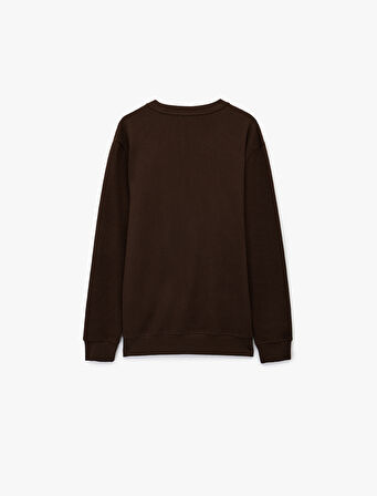 Regular Fit Uzun Kollu Dokulu Basic Bisiklet Yaka Sweatshirt