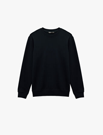 Regular Fit Uzun Kollu Dokulu Basic Bisiklet Yaka Sweatshirt