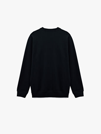 Regular Fit Uzun Kollu Dokulu Basic Bisiklet Yaka Sweatshirt