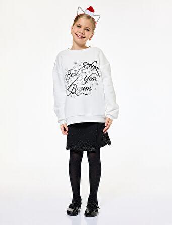 Uzun Kollu Bisiklet Yaka Yılbaşı Baskılı Sweatshirt