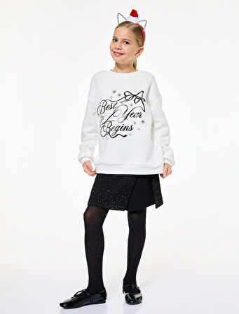 Uzun Kollu Bisiklet Yaka Yılbaşı Baskılı Sweatshirt