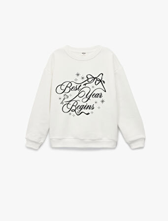 Uzun Kollu Bisiklet Yaka Yılbaşı Baskılı Sweatshirt