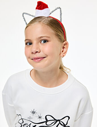 Uzun Kollu Bisiklet Yaka Yılbaşı Baskılı Sweatshirt