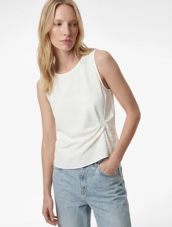 Drape Detaylı Bisiklet Yaka Kolsuz Bluz