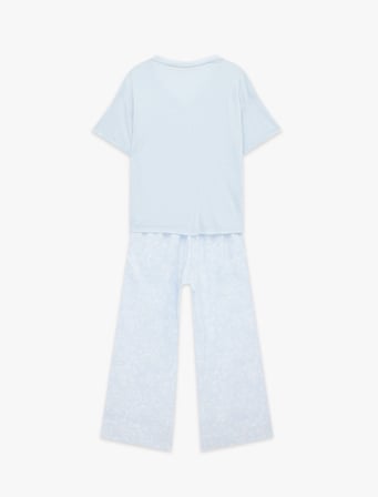 Viskon Kumaş Rahat Kesim V Yaka Kısa Kollu Pijama Takımı