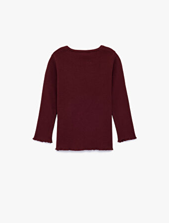 Kalp Detaylı Uzun Kollu Bisiklet Yaka Pamuklu Tişört