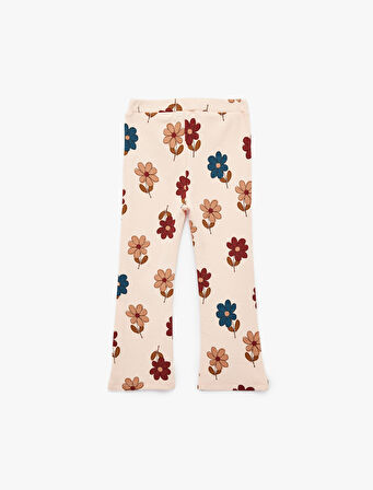 Beli Lastikli Çiçek Baskılı Tayt