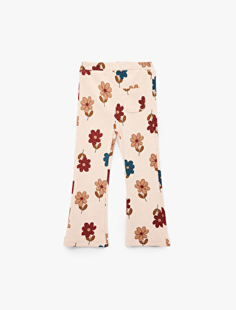 Beli Lastikli Çiçek Baskılı Tayt