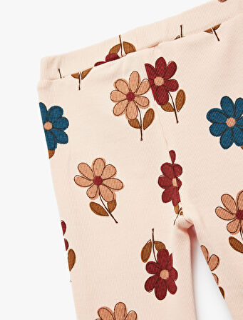 Beli Lastikli Çiçek Baskılı Tayt