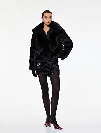 Pullu Payetli Normal Bel Mini Etek