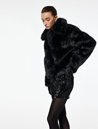 Pullu Payetli Normal Bel Mini Etek