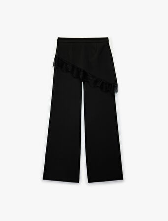 Dantel Detaylı Geniş Paça Kumaş Pantolon