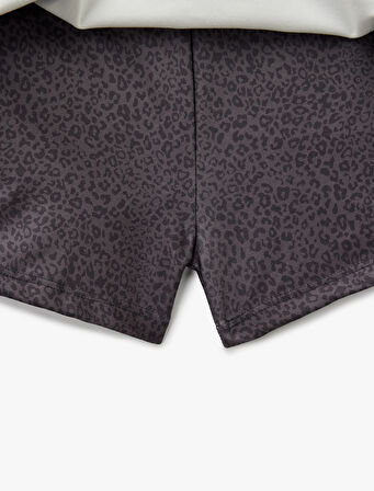 Yüksek Bel Slim Fit Leopar Desenli Spor Mini Şort Etek