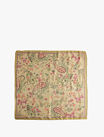 Çiçek Desenli Saten Kare Şal
