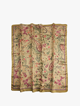 Çiçek Desenli Saten Kare Şal