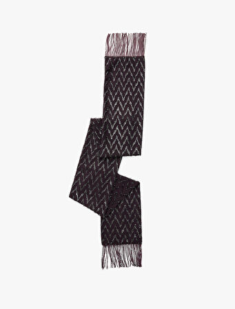 Püsküllü Zikzak Desenli Simli Uzun Atkı