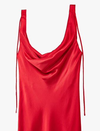 Kolsuz Degaje Yaka Viskon Karışımlı Saten Uzun Abiye Elbise