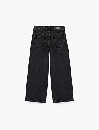 Pamuklu Taş Detaylı Geniş Paça Denim Pantolon