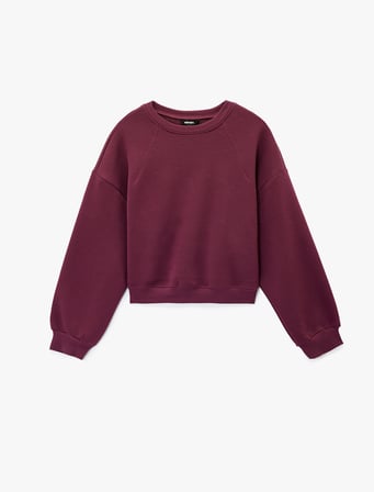 Regular Fit Üç İplik Şardonlu Uzun Kollu Bisiklet Yaka Basic Sweatshirt