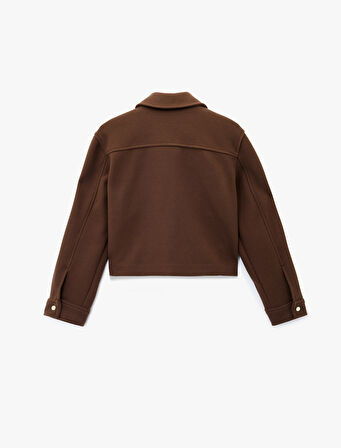 Uzun Kollu Cepli Düğmeli Kısa Kaşe Mont