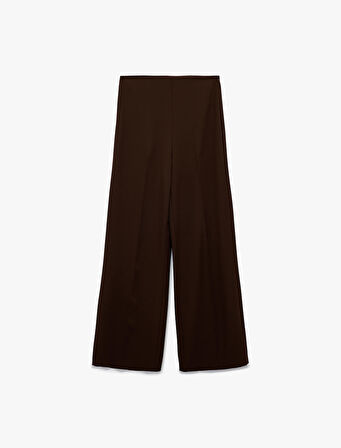 Normal Bel Düz Geniş Paça Kumaş Pantolon 