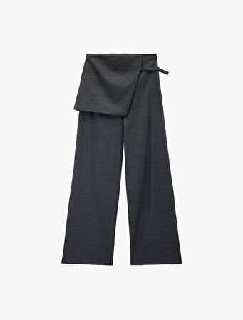 Cepli Viskon Karışımlı Yüksek Bel Geniş Paça Etekli Pantolon