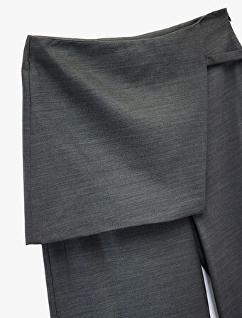 Cepli Viskon Karışımlı Yüksek Bel Geniş Paça Etekli Pantolon