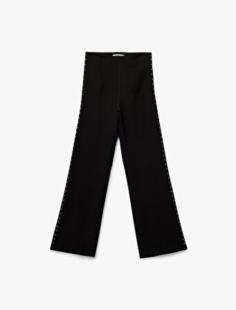 Yanları Zımba Detaylı Uzun Düz Bol Paça Pantolon