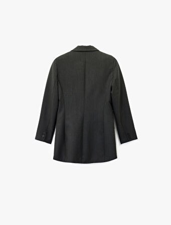 Kruvaze Yaka Uzun Kollu Cep Detaylı Düğmeli Blazer Ceket