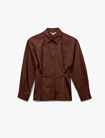 Uzun Kollu Klasik Yaka Pile Detaylı Poplin Gömlek