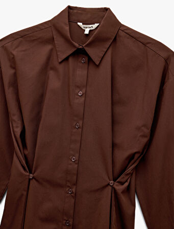 Uzun Kollu Klasik Yaka Pile Detaylı Poplin Gömlek