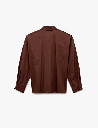 Uzun Kollu Klasik Yaka Pile Detaylı Poplin Gömlek