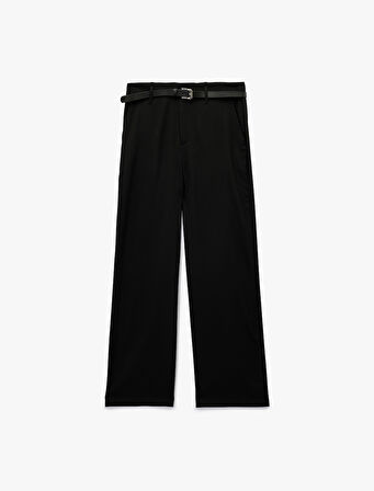 Kemer Detaylı Cepli Geniş Paça Viskon Karışımlı Kumaş Pantolon