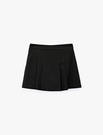 Viskon Karışımlı Pileli Mini Şort Etek