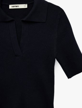 Slim Fit Kısa Kollu Polo Yaka Triko Kazak