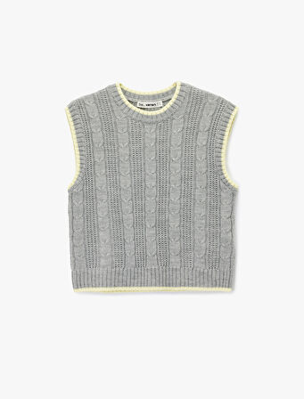 Kolsuz Biyeli Bisiklet Yaka Saç Örgüsü Dokulu Süveter