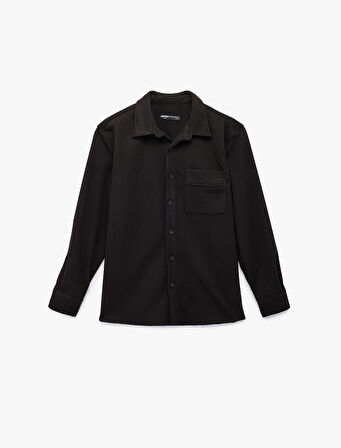 Viskon Karışımlı Cep Detaylı Uzun Kollu Düğmeli Klasik Yaka Gömlek Ceket