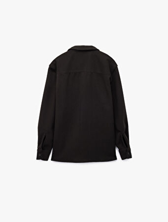 Viskon Karışımlı Cep Detaylı Uzun Kollu Düğmeli Klasik Yaka Gömlek Ceket