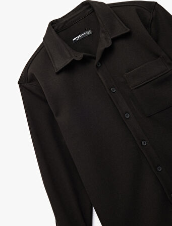 Viskon Karışımlı Cep Detaylı Uzun Kollu Düğmeli Klasik Yaka Gömlek Ceket