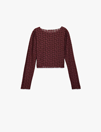 Uzun Kollu Bisiklet Yaka Dantel Crop Bluz